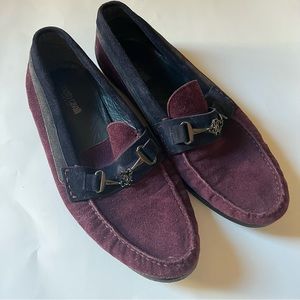 Roberto Cavalli Suede Leather Driving Loafers Purple Blue and Grey
